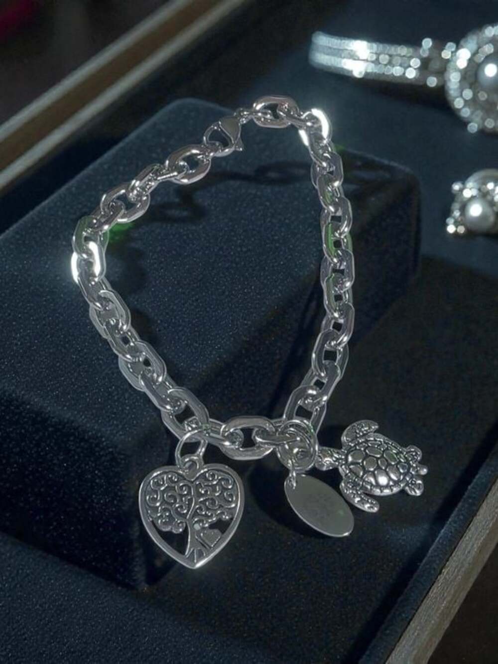 Silver Sea Turtle & Tree of Life Charm Bracelet